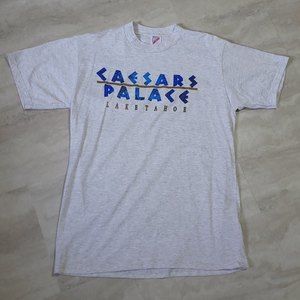Vintage Caesars Palace Lake Tahoe Graphic Jerzees Gray T-Shirt Large